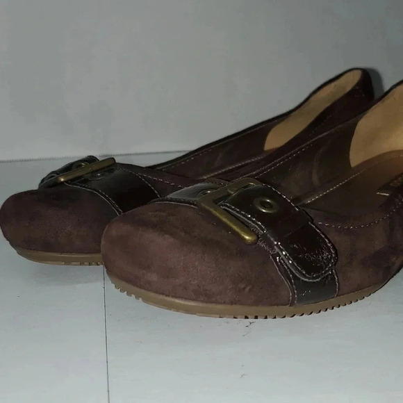 ECCO BUCKLE BALLERINA FLATS SUEDE COFFEE ESPRESSO BROWN WOMENS 37 - Picture 8 of 14